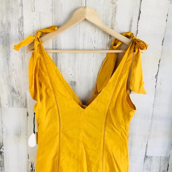 Tularosa Birdie Midi Dress Ginger Bow Straps Side Slits Mustard - Picture 12 of 14